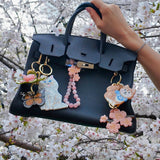 Hand-painted Cherry Blossom Bag Charm + Keychain | Eco-Friendly