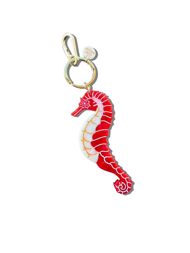 Hand-painted Seahorse Bag Charm + Keychain | Eco-Friendly