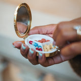 Hand-painted Tokyo Stamp Handbag Hero Pill Compact